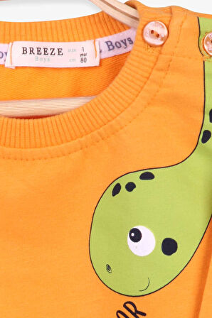 Breeze Erkek Bebek Eşofman Takımı Dinozor Baskılı 9 Ay-3 Yaş, Hardal Sarı