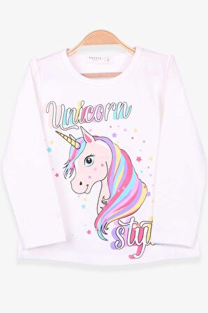 Breeze Kız Çocuk Uzun Kollu Tişört Unicorn 2-6 Yaş, Ekru