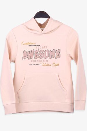 Breeze Erkek Çocuk Sweatshirt Baskılı Kanguru Cepli 8-14 Yaş, Krem