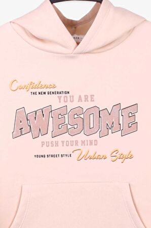 Breeze Erkek Çocuk Sweatshirt Baskılı Kanguru Cepli 8-14 Yaş, Krem