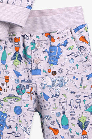 Breeze Erkek Bebek Eşofman Takımı Baskılı Desenli 6 Ay-2 Yaş, Bej