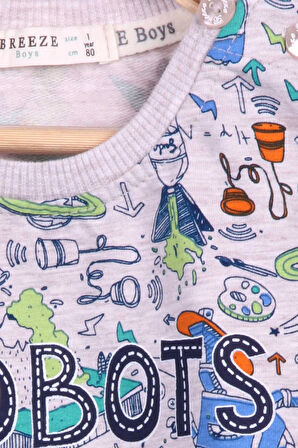 Breeze Erkek Bebek Eşofman Takımı Baskılı Desenli 6 Ay-2 Yaş, Bej