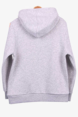 Breeze Erkek Çocuk Sweatshirt Baskılı Kapüşonlu 9-14 Yaş, Gri Melanj