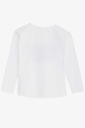 Breeze Kız Çocuk Uzun Kollu Tişört Pullu Ay Yıldız 4-14 Yaş, Beyaz