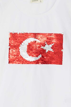 Breeze Kız Çocuk Uzun Kollu Tişört Pullu Ay Yıldız 4-14 Yaş, Beyaz