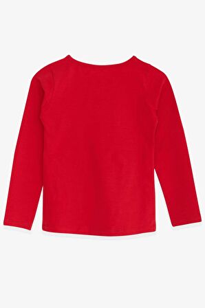 Breeze Kız Çocuk Uzun Kollu Tişört Pullu Ay Yıldız 4-14 Yaş, Kırmızı