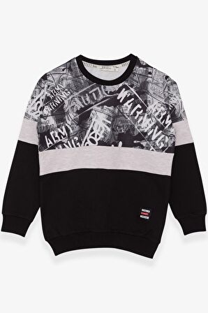 Breeze Erkek Çocuk Sweatshirt Desenli 6-12 Yaş, Siyah