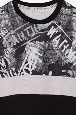 Breeze Erkek Çocuk Sweatshirt Desenli 6-12 Yaş, Siyah