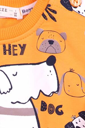 Breeze Erkek Çocuk Eşofman Takım Baskı Desenli 1-4 Yaş, Hardal Sarı