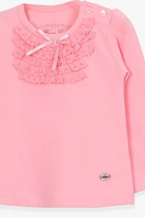 Breeze Kız Bebek Uzun Kollu Tişört Güpürlü Fiyonklu 6 Ay-2 Yaş, Pudra