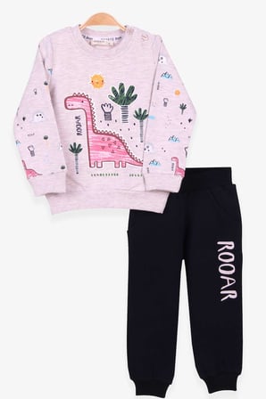 Breeze Erkek Bebek Eşofman Takımı Dinozor Desenli 6 Ay-2 Yaş, Bej Melanj