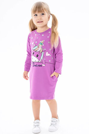 Breeze Kız Çocuk Tunik Baskılı Pullu Unicorn 1.5-5 Yaş, Mor