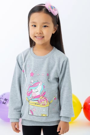 Breeze Kız Çocuk Sweatshirt Unicorn 2-6 Yaş, Gri Melanj