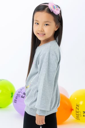 Breeze Kız Çocuk Sweatshirt Unicorn 2-6 Yaş, Gri Melanj