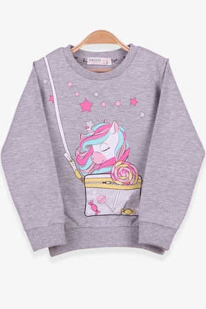 Breeze Kız Çocuk Sweatshirt Unicorn 2-6 Yaş, Gri Melanj
