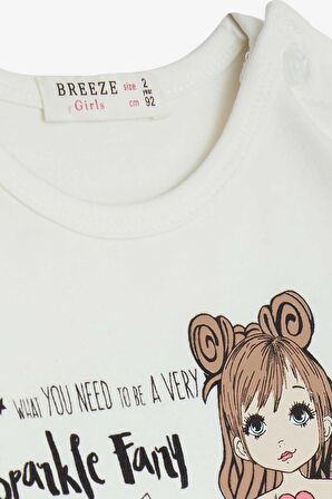 Breeze Kız Çocuk Uzun Kollu Tişört Baskılı 1-4 Yaş, Ekru