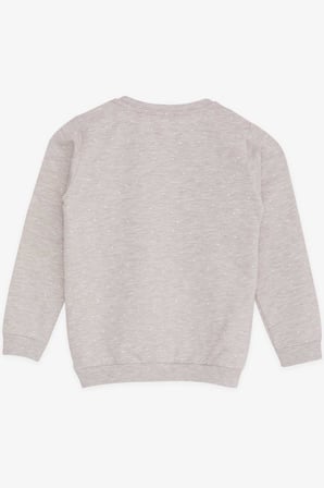 Breeze Kız Çocuk Sweatshirt Yazı Baskılı Desenli 3-7 Yaş, Bej Melanj