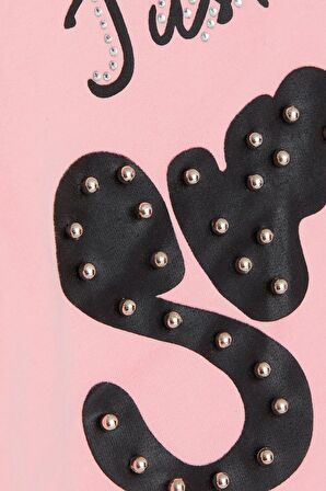 Breeze Kız Çocuk Sweatshirt İncili Taşlı Beli Bağcıklı 6-12 Yaş, Pudra