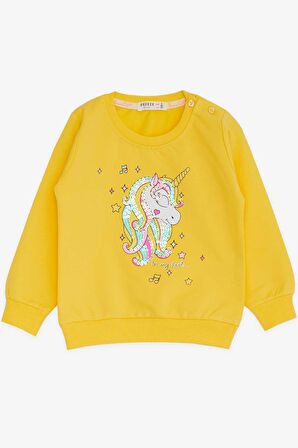 Breeze Kız Çocuk Sweatshirt Baskılı Pullu Unicorn 2-6 Yaş, Sarı