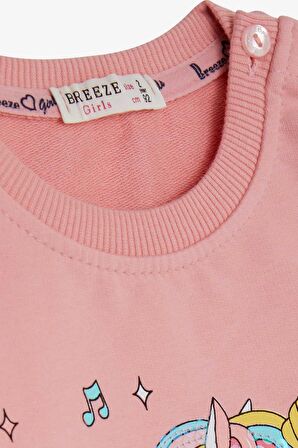 Breeze Kız Çocuk Sweatshirt Baskılı Pullu Unicorn 2-6 Yaş, Somon