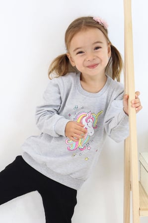 Breeze Kız Çocuk Sweatshirt Baskılı Pullu Unicorn 2-6 Yaş, Gri Melanj