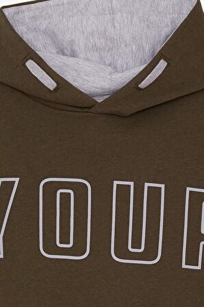 Breeze Erkek Çocuk Yazı Baskılı Sweatshirt 9-16 Yaş, Haki Yeşil