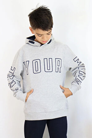 Breeze Erkek Çocuk Yazı Baskılı Sweatshirt 9-16 Yaş, Gri Melanj