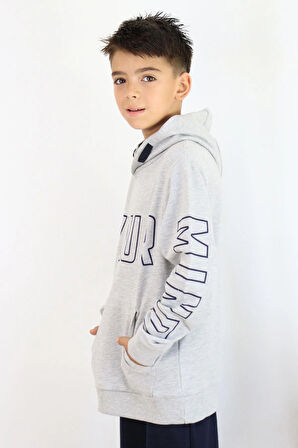 Breeze Erkek Çocuk Yazı Baskılı Sweatshirt 9-16 Yaş, Gri Melanj