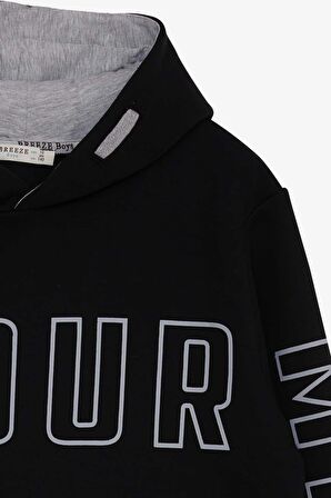 Breeze Erkek Çocuk Yazı Baskılı Sweatshirt 9-16 Yaş, Siyah