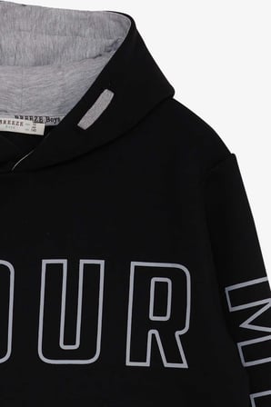 Breeze Erkek Çocuk Yazı Baskılı Sweatshirt 9-16 Yaş, Siyah