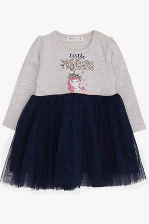 Breeze Kız Çocuk Elbise Unicorn Baskılı 1.5-5 Yaş, Bej Melanj