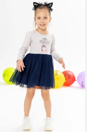 Breeze Kız Çocuk Elbise Unicorn Baskılı 1.5-5 Yaş, Bej Melanj