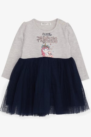 Breeze Kız Çocuk Elbise Unicorn Baskılı 1.5-5 Yaş, Bej Melanj