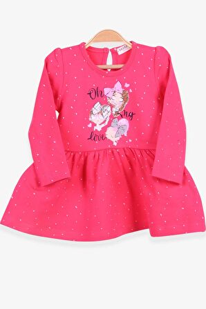 Breeze Kız Çocuk Uzun Kollu Elbise Bebek Baskılı Desenli 1-4 Yaş, Mercan