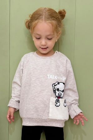 Breeze Kız Çocuk Sweatshirt Köpek Baskılı 2-6 Yaş, Bej Melanj