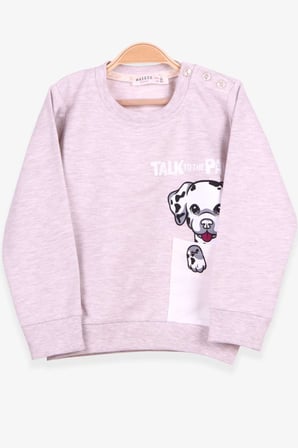 Breeze Kız Çocuk Sweatshirt Köpek Baskılı 2-6 Yaş, Bej Melanj