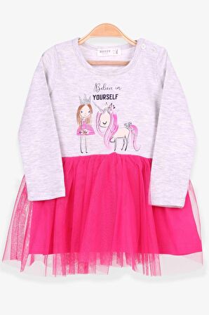 Breeze Kız Çocuk Uzun Kollu Elbise Unicorn 1.5-5 Yaş, Açık Gri Melanj