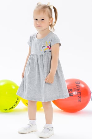 Breeze Kız Çocuk Elbise Nakışlı Unicorn 1.5-5 Yaş, Gri Melanj