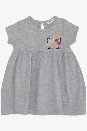 Breeze Kız Çocuk Elbise Nakışlı Unicorn 1.5-5 Yaş, Gri Melanj