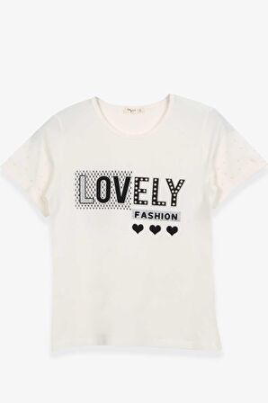 Breeze Kız Çocuk Tişört Yazı Baskılı 9-16 Yaş, Ekru