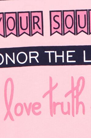 Breeze Kız Çocuk Tişört Yazı Baskılı 9-14 Yaş, Somon