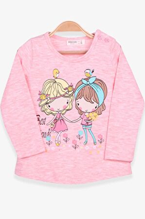 Breeze Kız Çocuk Uzun Kollu Tişört Kız Çocuk Baskılı 1-4 Yaş, Somon Melanj