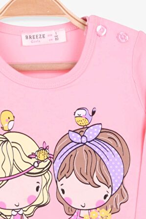 Breeze Kız Çocuk Uzun Kollu Tişört Kız Çocuk Baskılı 1-4 Yaş, Pudra