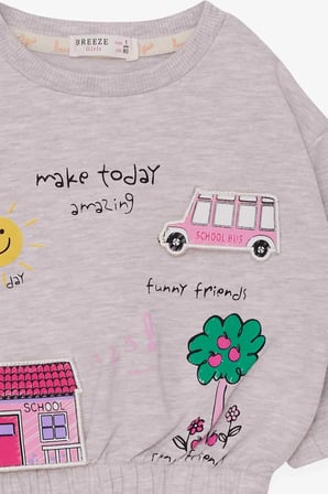 Breeze Kız Çocuk Sweatshirt Okul Temalı 1-4 Yaş, Bej Melanj