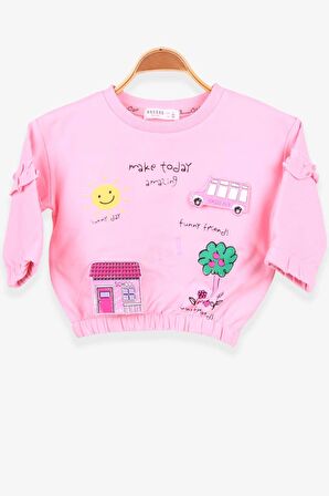 Breeze Kız Çocuk Sweatshirt Okul Temalı 1-4 Yaş, Pudra