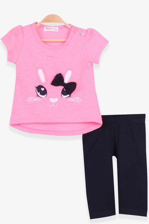 Breeze Kız Çocuk Taytlı Takım Tavşancık Nakışlı 1-4 Yaş, Neon Pembe
