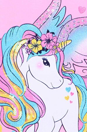 Breeze Kız Çocuk Kapri Taytlı Takım Unicorn Baskılı 2-6 Yaş, Pudra
