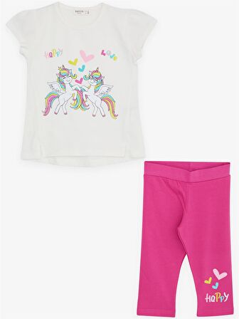 Breeze Kız Çocuk Kapri Taytlı Takım Unicorn Baskılı 1.5-5 Yaş, Ekru