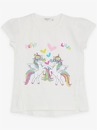 Breeze Kız Çocuk Kapri Taytlı Takım Unicorn Baskılı 1.5-5 Yaş, Ekru