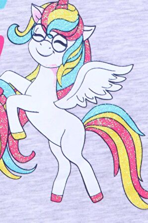 Breeze Kız Çocuk Kapri Taytlı Takım Unicorn Baskılı 1.5-5 Yaş, Açık Gri Melanj